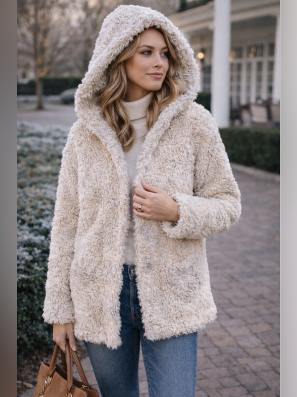 Hollister Faux Fur Coat Jacket Hooded Lined Small S
